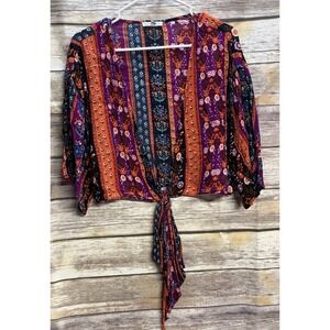 Patrons of Peace Anthropologie Boho Tie Top Women's Small Bohemian Hippie